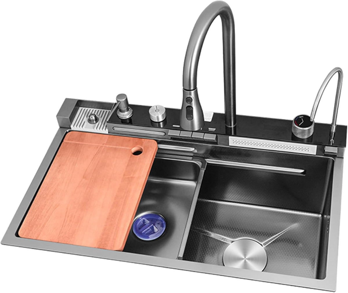 Kitchen Sink with Double Waterfall & Piano Key Design Control Button