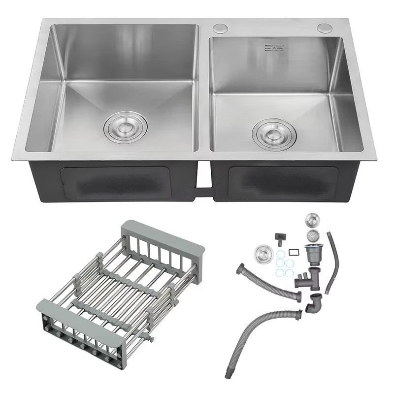 304 Stainless Steel Double Bowls Kitchen Sink with Drain Basket