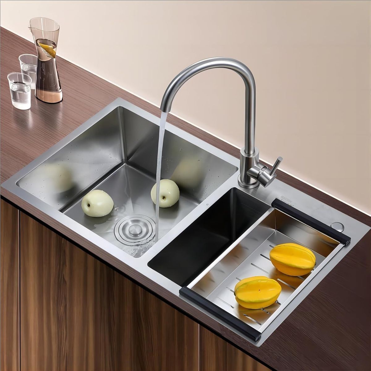 304 Stainless Steel Double Bowls Kitchen Sink with Drain Basket