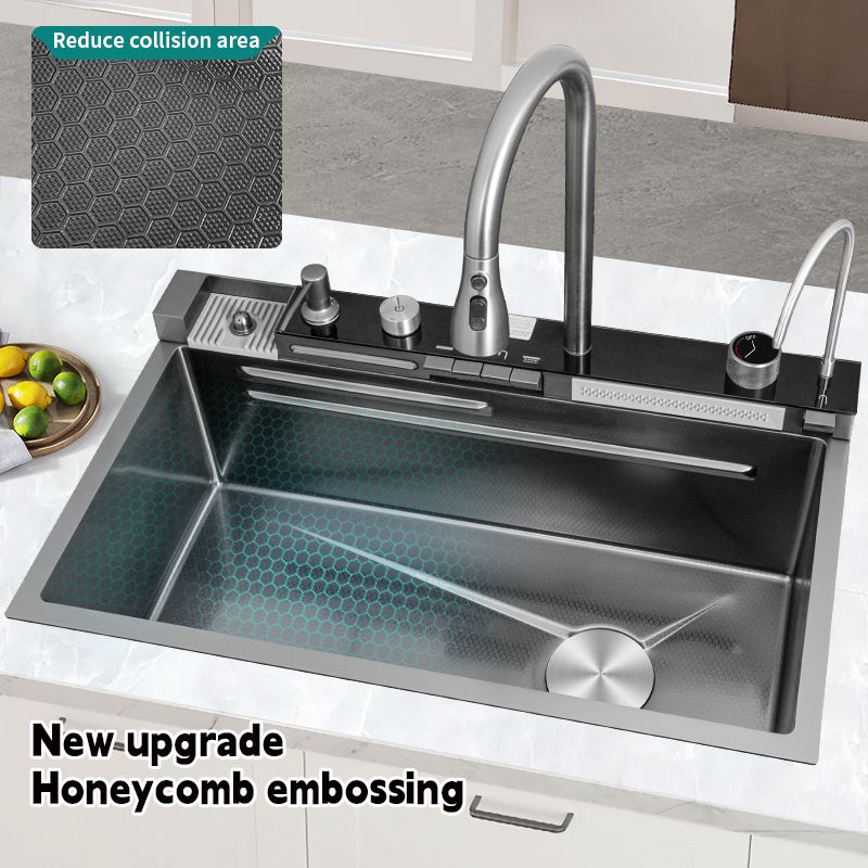 Kitchen Sink with Double Waterfall & Piano Key Design Control Button