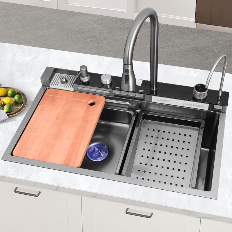 Kitchen Sink with Double Waterfall & Piano Key Design Control Button