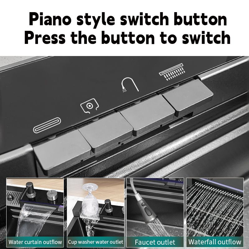 Kitchen Sink with Double Waterfall & Piano Key Design Control Button