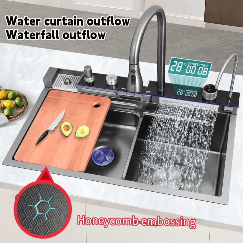 Kitchen Sink with Double Waterfall & Piano Key Design Control Button