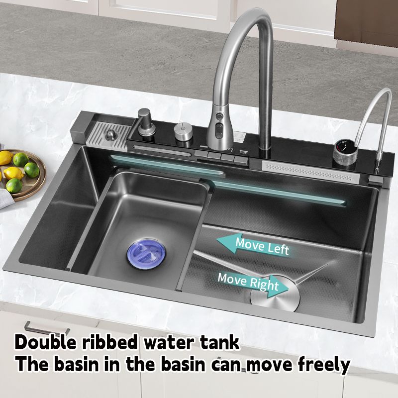 Kitchen Sink with Double Waterfall & Piano Key Design Control Button